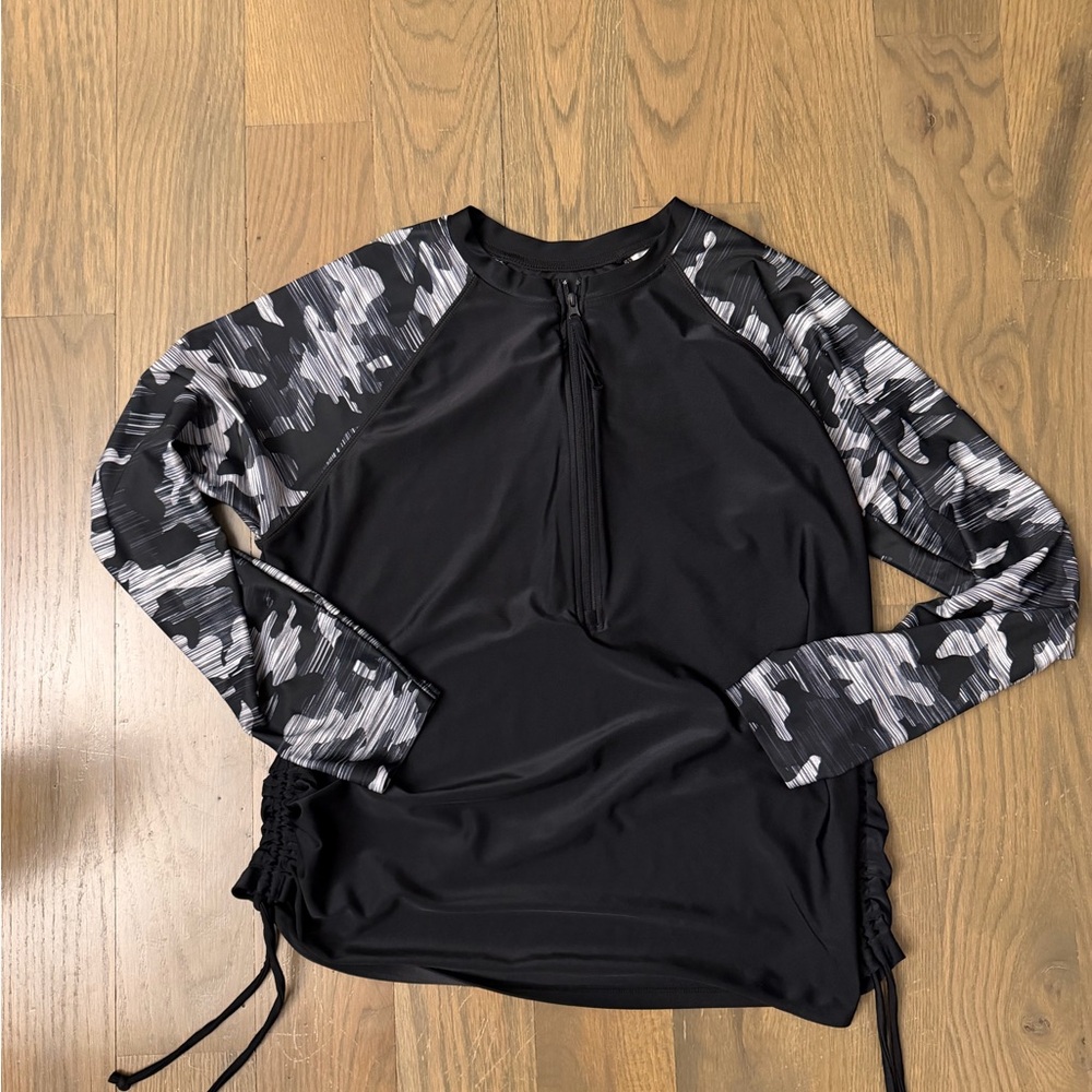 Free Country Women's Black & Gray Camo UPF 50 Long Sleeve 1/2 Zip Sun Shirt XL